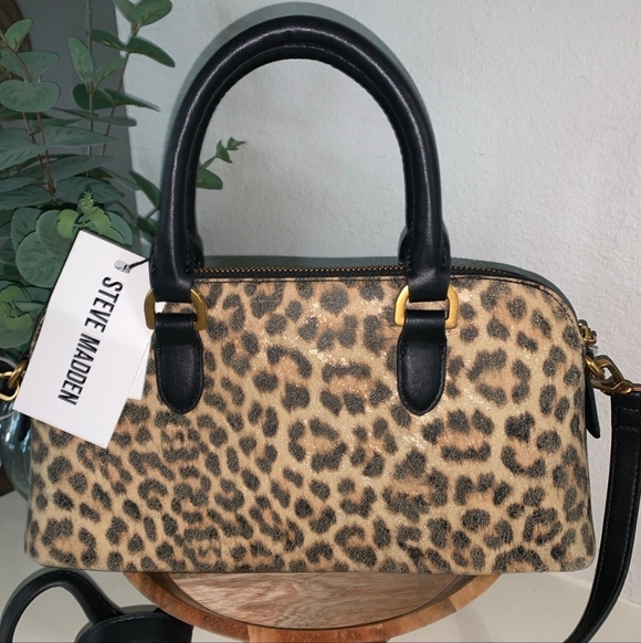 Steve Madden Leopard Print Satchel - Black and Tan - Picture 2 of 7